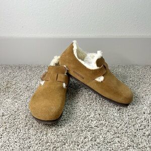 Birkenstock London Shearling Brown Suede Clog 38